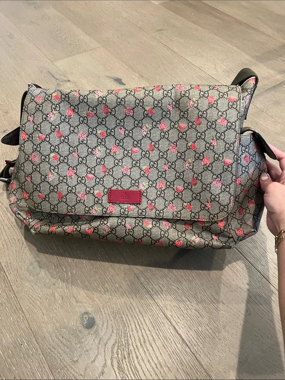 Gucci GG Supreme Diaper Bag with Strawberry Motif - Limited Edition